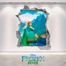 Vinilos Disney Frozen 3D Elsa Y Anna Agujero Pared