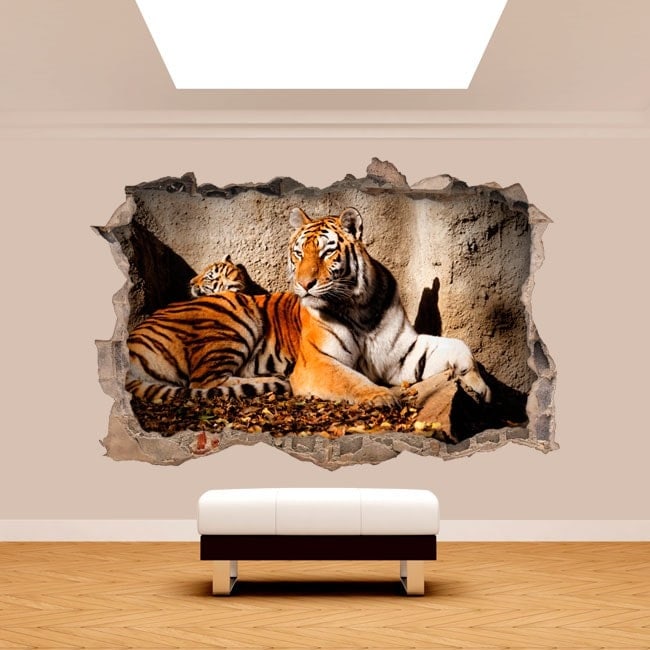 Papel pintado de vinilo de tigre 3D para sala de estar