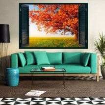 Ventana 3D Árbol Otoño