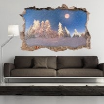 Vinilos 3D Luna Invierno Montañas Nevadas