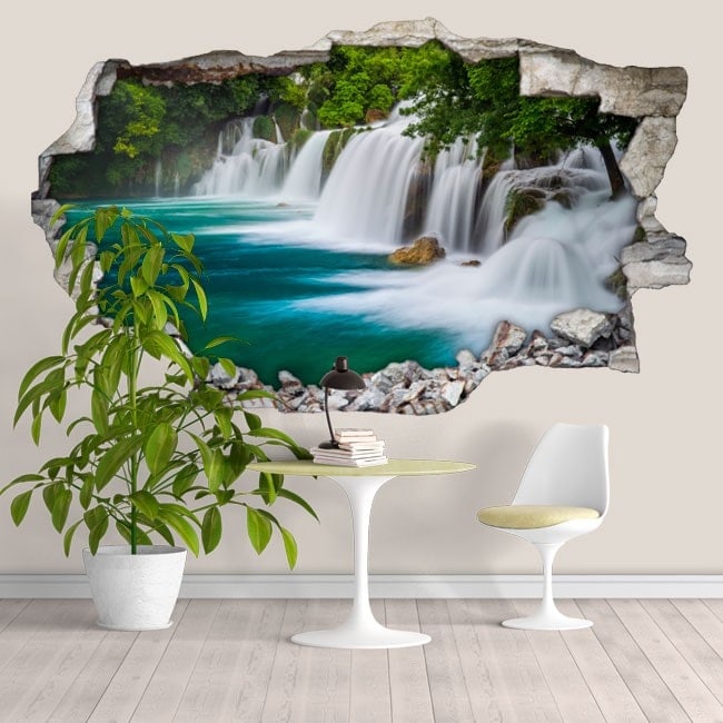 Vinilo adhesivo 3D para pared, diseño de cascadas, cascadas, paisaje  natural y ventana con vistas a la naturaleza, papel pintado extraíble,  vinilo