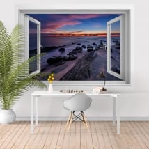 Vinilos decorativos ventanas atardecer mar negro 3D