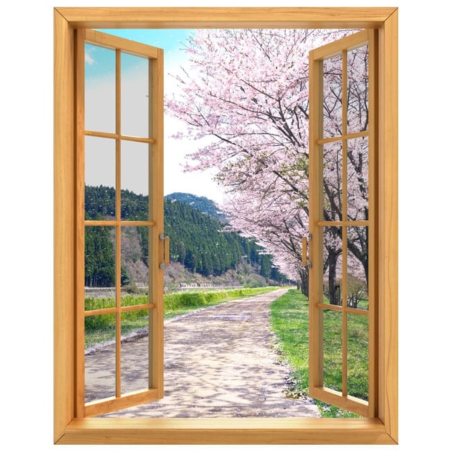 ? Vinilos decorativos ventanas árbol cerezo Japón 3D ?