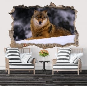 Vinilos decorativos lobo en invierno 3D