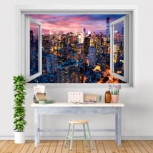 Vinilos ventana Nueva York Manhattan atardecer 3D