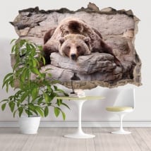 Vinilos decorativos paredes oso grizzly 3D