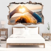 Vinilos decorativos corazón al atardecer 3D