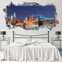 Vinilos skyline Nueva York puente de Brooklyn 3D