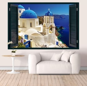 Vinilos Grecia Santorini ventana 3D