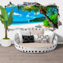 Vinilos de pared jamaica palmera en la playa agujero 3d