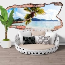 Vinilos paredes palmera islas seychelles agujero 3d