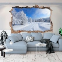 Vinilos agujero pared naturaleza en invierno 3d