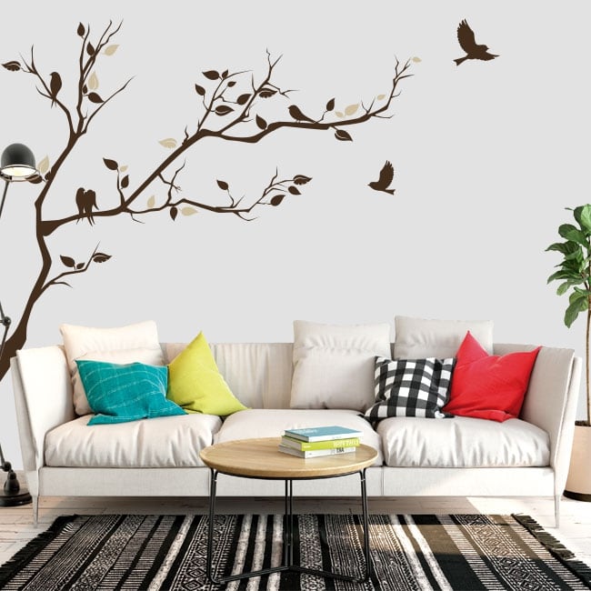 Vinilo adhesivo para pared, diseño de ramas y hojas, árbol, pájaros,  decoración de habitación, decoración grande (ig4069) gris