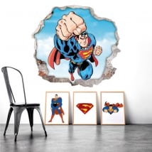 Vinilos agujero pared superman 3d