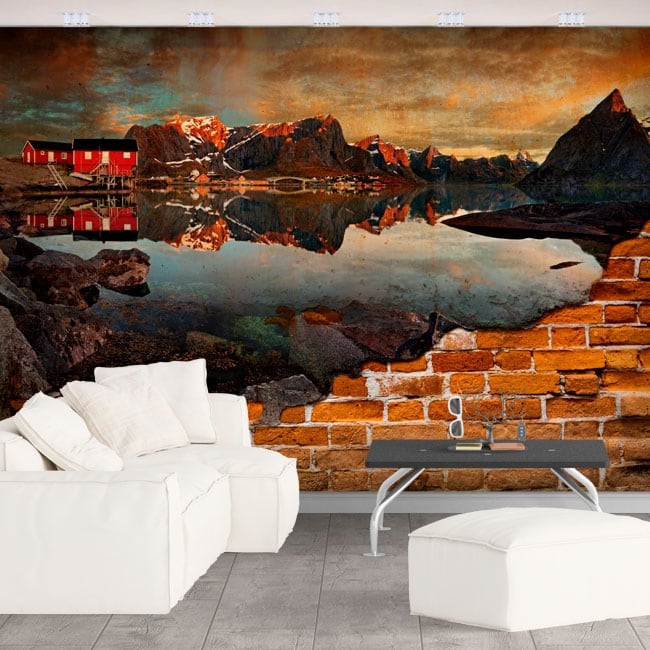 🥇 Murales de vinilo islas lofoten noruega efecto pared rota 🥇