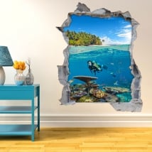 Vinilos decorativos 3d submarinista bajo el mar