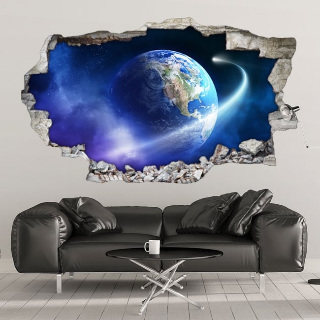 Pegatinas de pared luminosas 3D Planet Meteor, decoración del