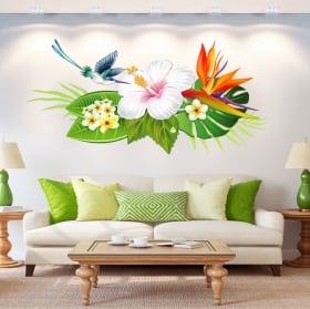 Vinilos para paredes flores y colibrí o picaflor