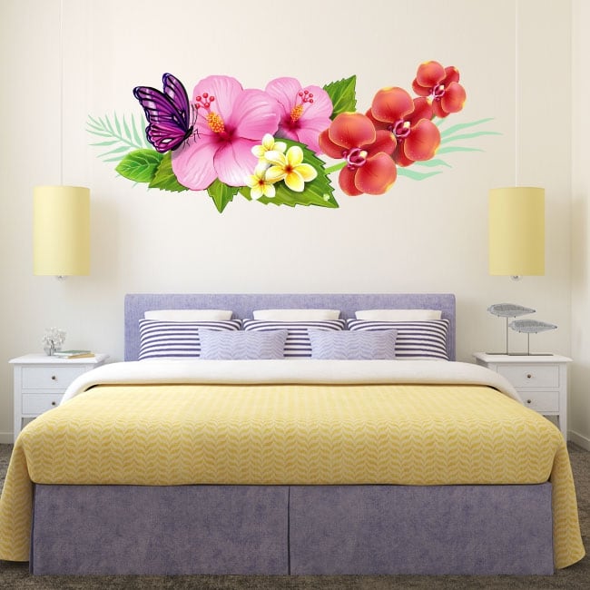 Vinilos decorativos para pared - Flores y mariposa