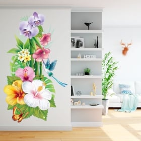 Vinilos para paredes flores colibrí y mariposa