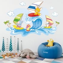 Vinilos de pared animales infantiles windsurf en la playa