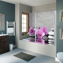 Vinilos mamparas de baños flores y piedras zen