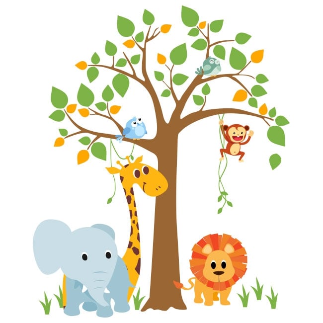 🥇 Vinilos y pegatinas infantiles árbol con animales 🥇