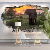 Vinilos y pegatinas 3d elefante atardecer en áfrica