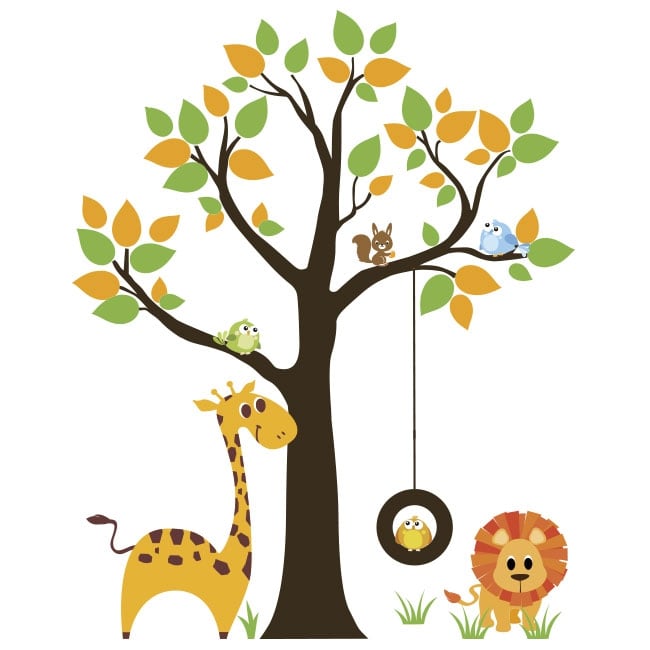 Vinilos y pegatinas árbol con animales infantiles