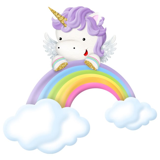 juego de pegatinas de unicornio con arcoíris de colores 5205796 Vector en  Vecteezy