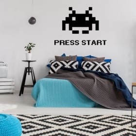 Vinilos y pegatinas press start space invaders