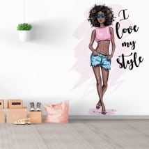 Vinilos decorativos silueta mujer con frase i love my style