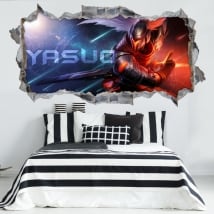 Vinilos league of legends agujero pared 3d