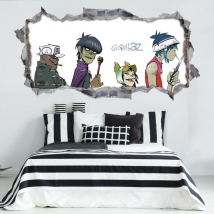 Vinilos decorativos agujero pared 3d gorillaz