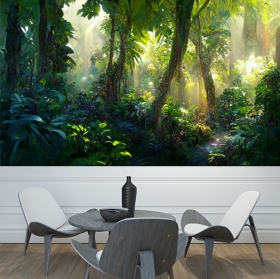 Fotomural o papel pintado selva o bosque tropical contraluz