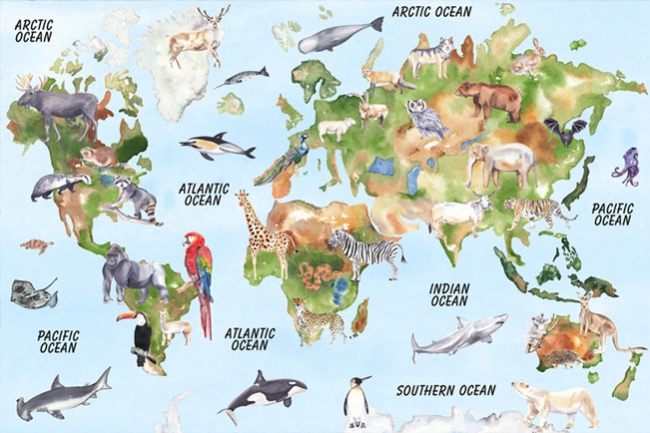 mapa mundi animales