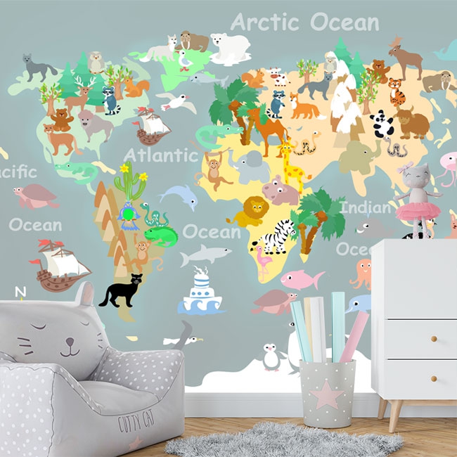 Fotomurales mapa del mundo para niños