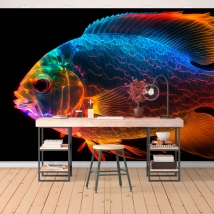 Fotomural o papel pintado ilustración pez goldfish color neón juvenil