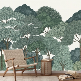 Fotomural o papel pintado ilustración arboles bosque estilo vintage