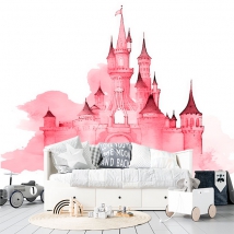 Fotomural o papel pintado castillo acuarela rosa