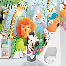 Fotomural o papel pintado ilustracion jungla animales infantiles