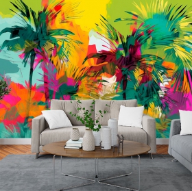 Fotomural o papel pintado jungla colores palmeras