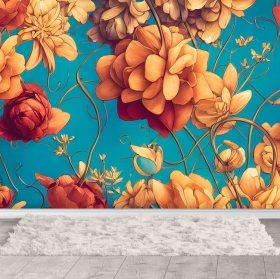 Papel pintado o fotomural ilustración flores clásico decoración