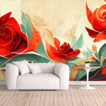 Fotomural o papel pintado pintura rosas artísticas