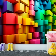Papel pintado o fotomural fondo cubos 3d colorido arco íris