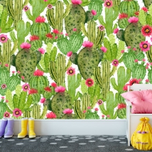 Fotomural o papel pintado dibujo patrón cactus acuarela infantil juvenil moderno