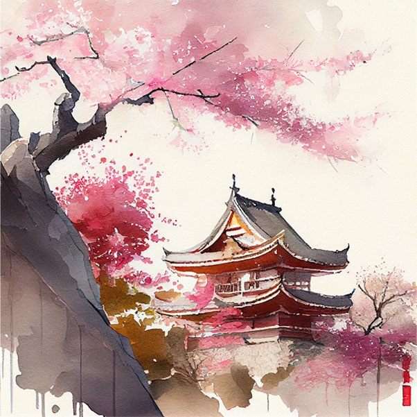 Papel pintado autoadhesivo de PVC, paisaje chino con pagoda, Sumi eu sin  gohua, hecho a mano, papel pintado para pared, póster de pared, decoración