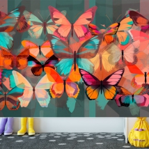 Fotomural o papel pintado ilustración juvenil infantil mariposas moderna colorida