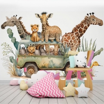 Papel pintado o fotomural infantil animales de paseo en safari